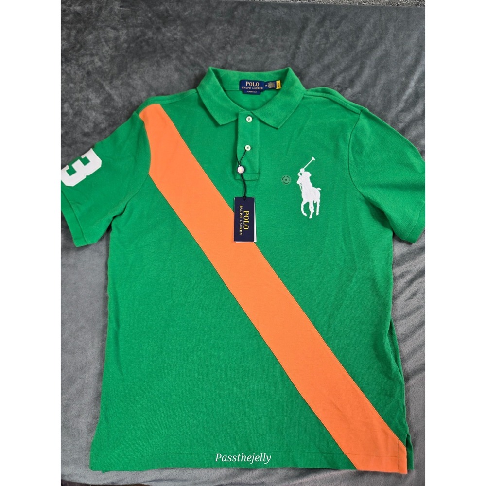 New Polo Ralph Lauren Polo Shirt Mens Large Big Pony Stripe Classic Preppy Green